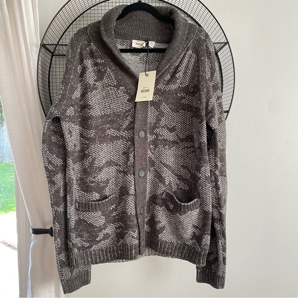 NWT mens HEDGE Camo Shawl Collar Button Cardigan - Picture 2 of 10